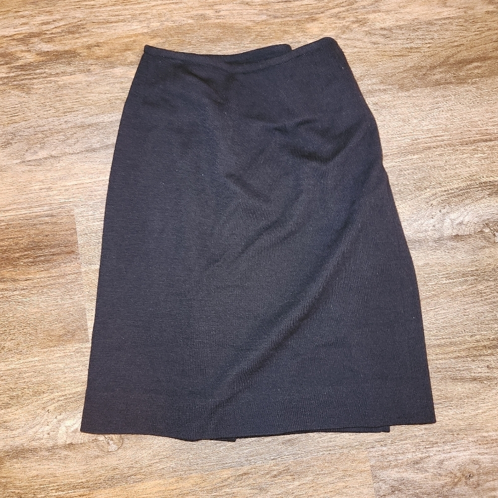 Vintage Perry Ellis Bergdorf Goodman Black Wool Pencil Skirt 4 Italy